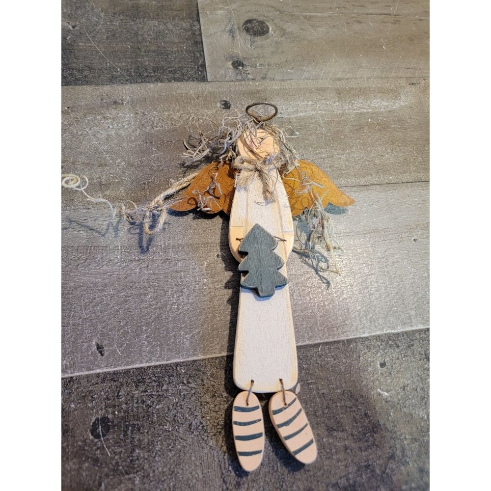 Wooden Angel girl‎ Halo pine tree Xmas ornament decor
